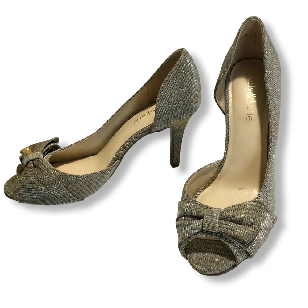 NEW Kelly and Katie Shimmer Peeptoe Formal Heels Silver Gold Women’s size‎ 6